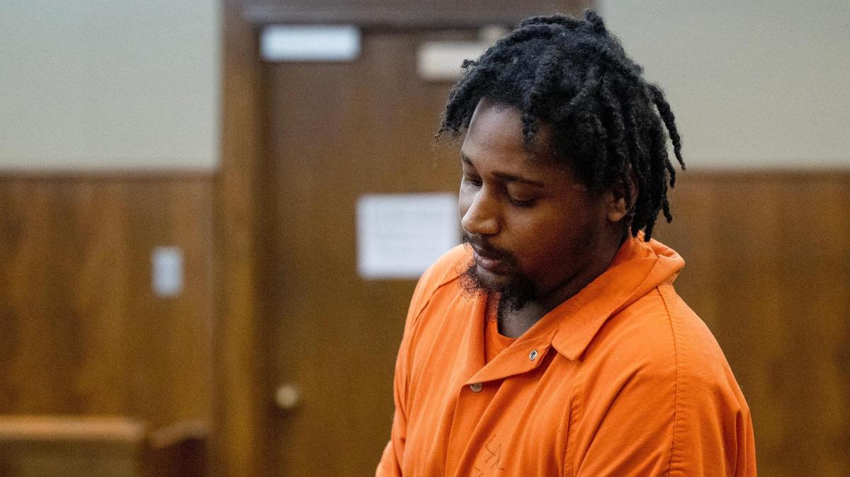 Lyndell Mays, one of the men charged with murder in the Kansas City Chiefs Super Bowl rally mass shooting, walks toward the bench during a bond hearing in Jackson County Circuit Court on Tuesday, March 5, 2024, in Kansas City.