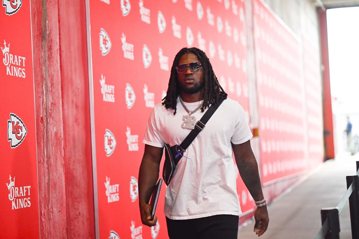 The T-shirt game was strong for the season opener, demonstrated here by linebacker Nick Bolton.