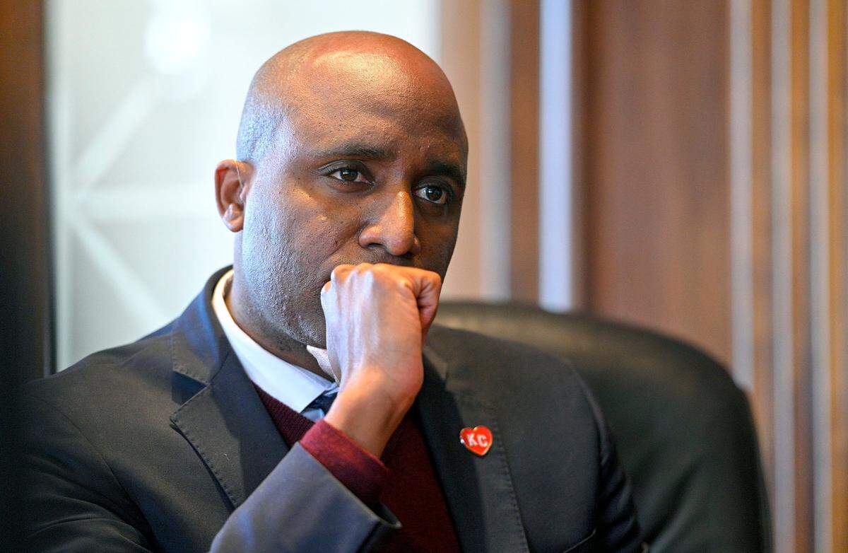 Mayor Quinton Lucas routinely wears a red, heart-shaped KC lapel pin.