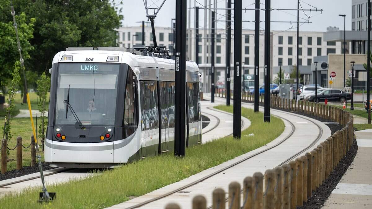 The KC Streetcar in Berkley Riverfront Park on Thursday, May 21, 2026, in Kansas City. Service to the park began on May 18, 2026.