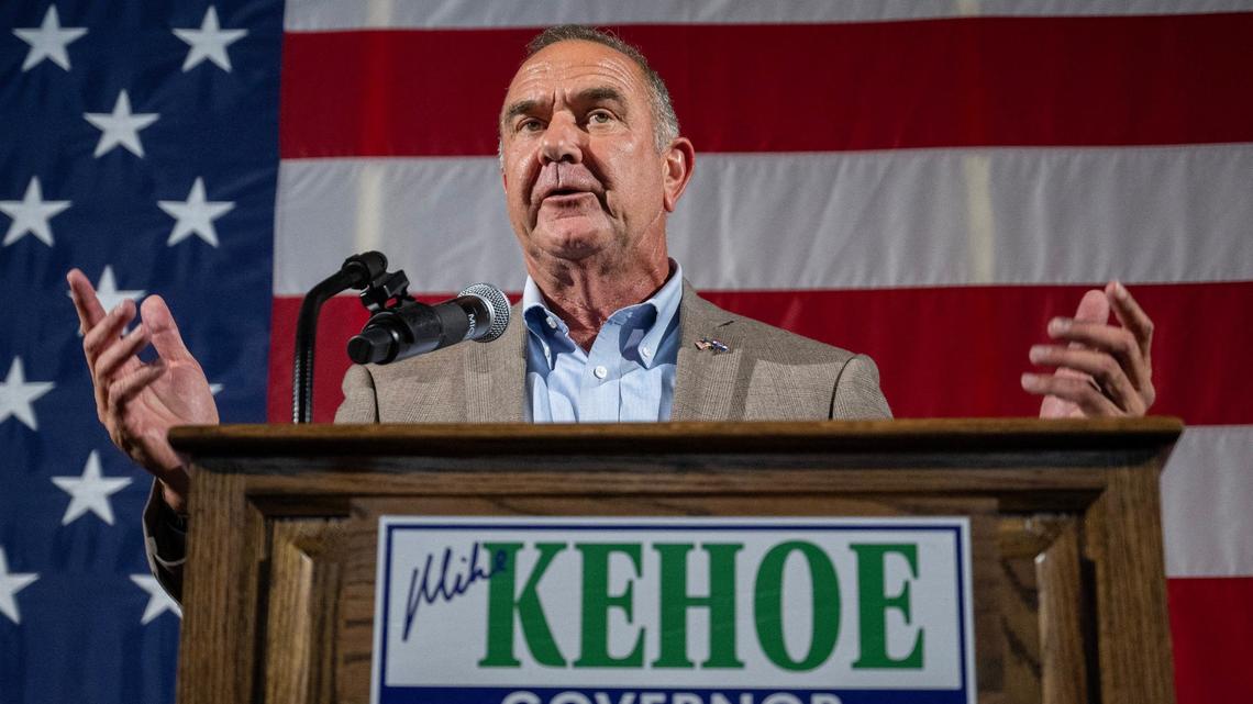 Missouri Lt. Gov. Mike Kehoe speaks to supporters Tuesday, Aug. 6, 2024, in Jefferson City following his primary election win to represent the Republican party in the race for governor.