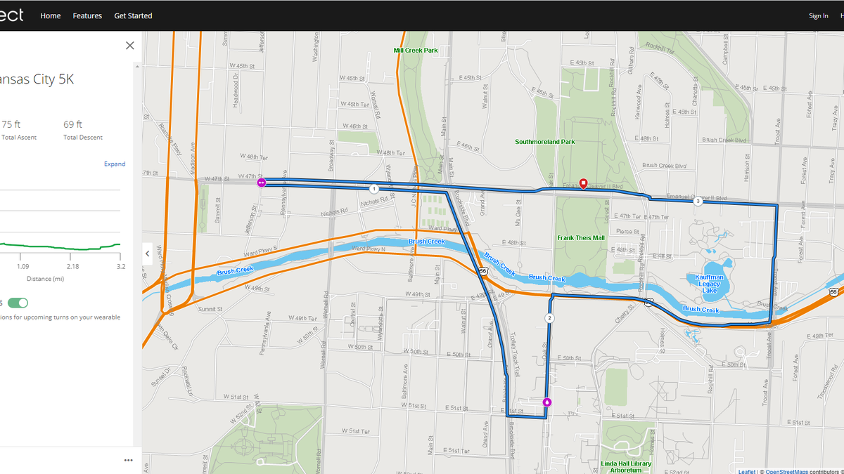 The map of the 5K route for the Garmin KC Marathon Saturday.
