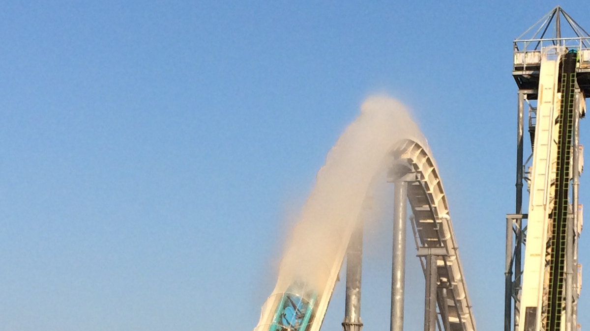 A test raft on the Verruckt water slide Wednesday morning at the Schlitterbahn water park