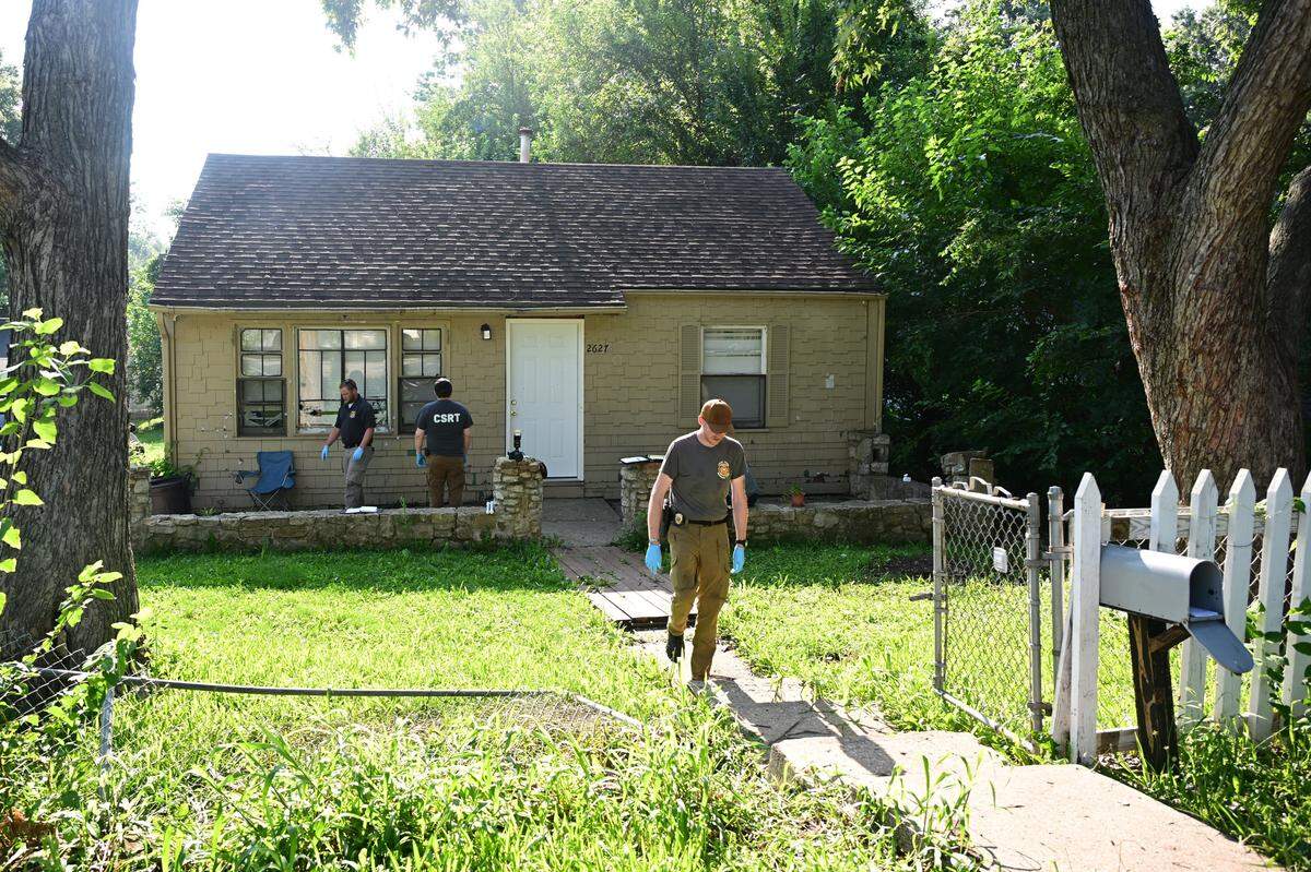 KBI agents were on the scene in the 2600 block of S. 30th Street in Kansas City, Kansas, on Sunday, July 27, 2025, investigating the scene where Wyandotte County Sheriff's deputy Elijah Ming was shot Saturday while responding to a call.