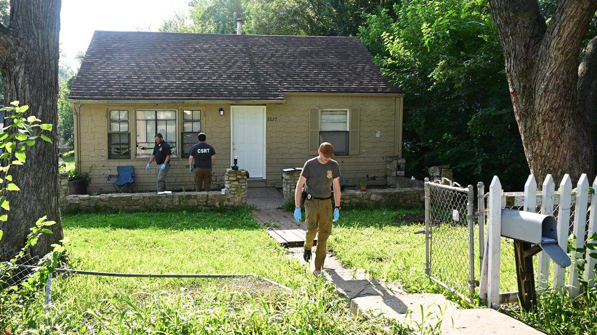 KBI agents were on the scene in the 2600 block of S. 30th Street in Kansas City, Kansas, on Sunday, July 27, 2025, investigating the scene where Wyandotte County Sheriff's deputy Elijah Ming was shot Saturday while responding to a call.