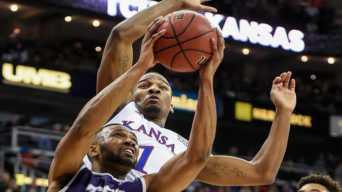 TCU  Trey Zeigler looked to pass before Kansas  guard Wayne Selden Jr. could defend Thursday afternoon at the Big 12  Tournament at the Sprint Center.