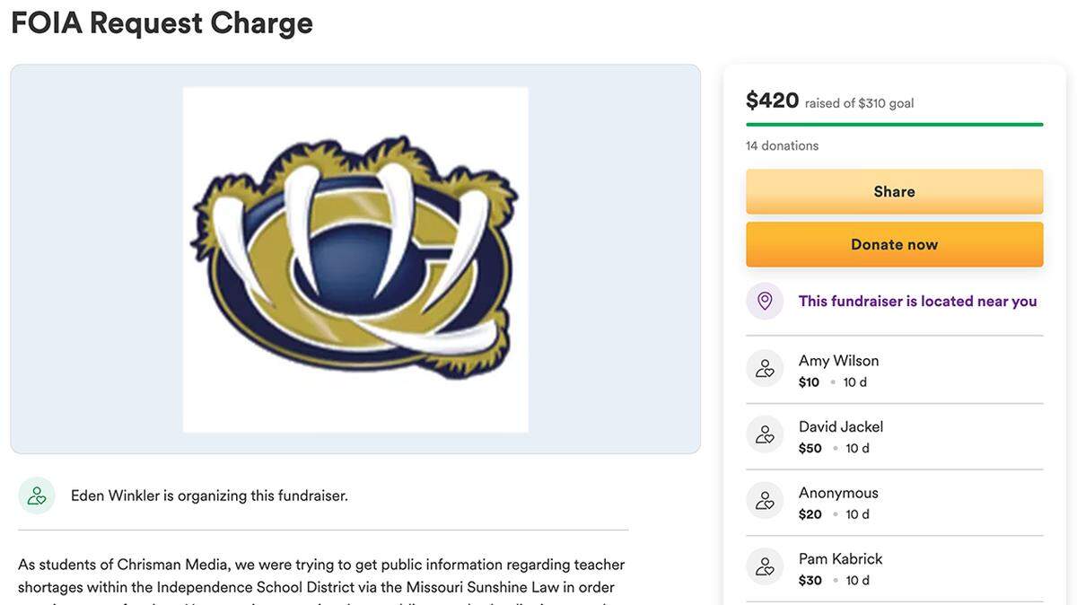 William Chrisman High School journalists shouldn’t have to put on a GoFundMe to afford a Missouri Sunshine Law request.