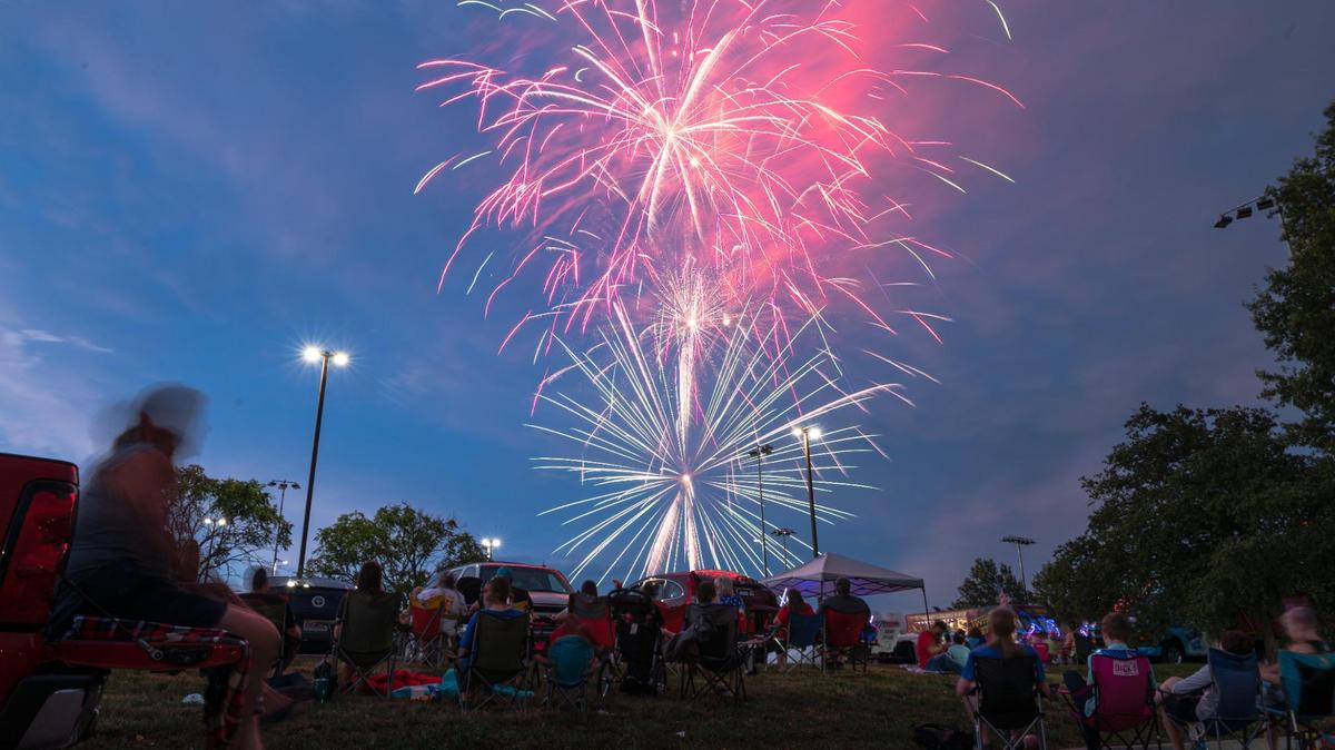 Crowds gather to watch a Fourth of July firework display in Blue Springs in 2023.