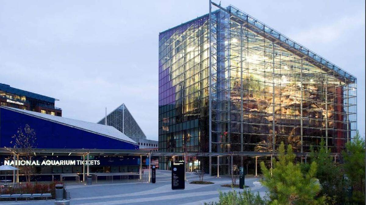 The National Aquarium is seen in Baltimore’s downtown Inner Harbor commercial district.