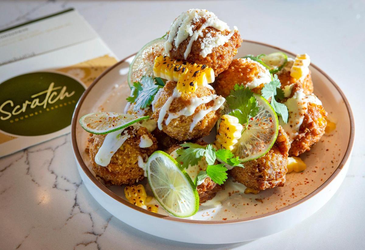 Elote Hush Puppies available for $9 at Scratch Gourmet Express & Catering.