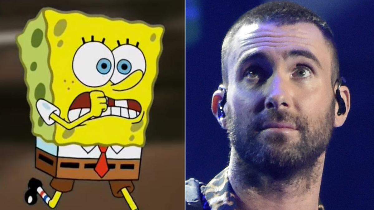 SpongeBob SquarePants fans started a petition to have Adam Levine, right, and Maroon 5 play the show’s “Sweet Victory” rock anthem at the Super Bowl halftime show. (YouTube screengrab/Associated Press) Martinez, Matthew