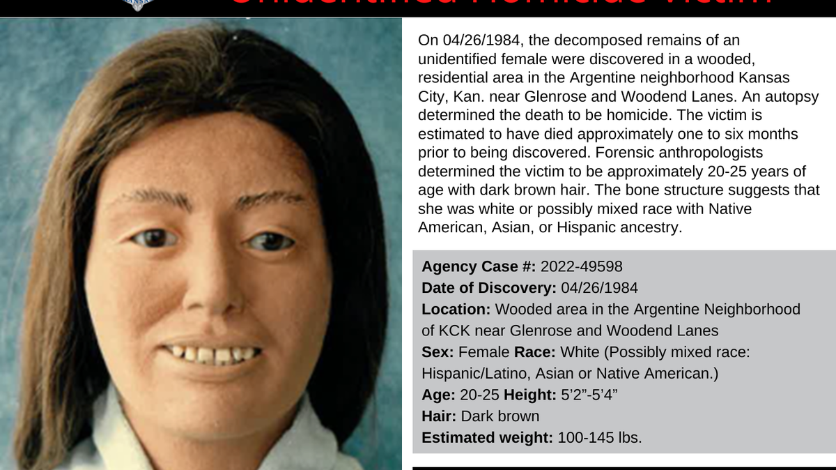 Kansas City, Kansas, police released the forensic facial reconstruction of a homicide victim whose decomposed body was found nearly 40 years ago. Investigators hope the public will help identify the woman.