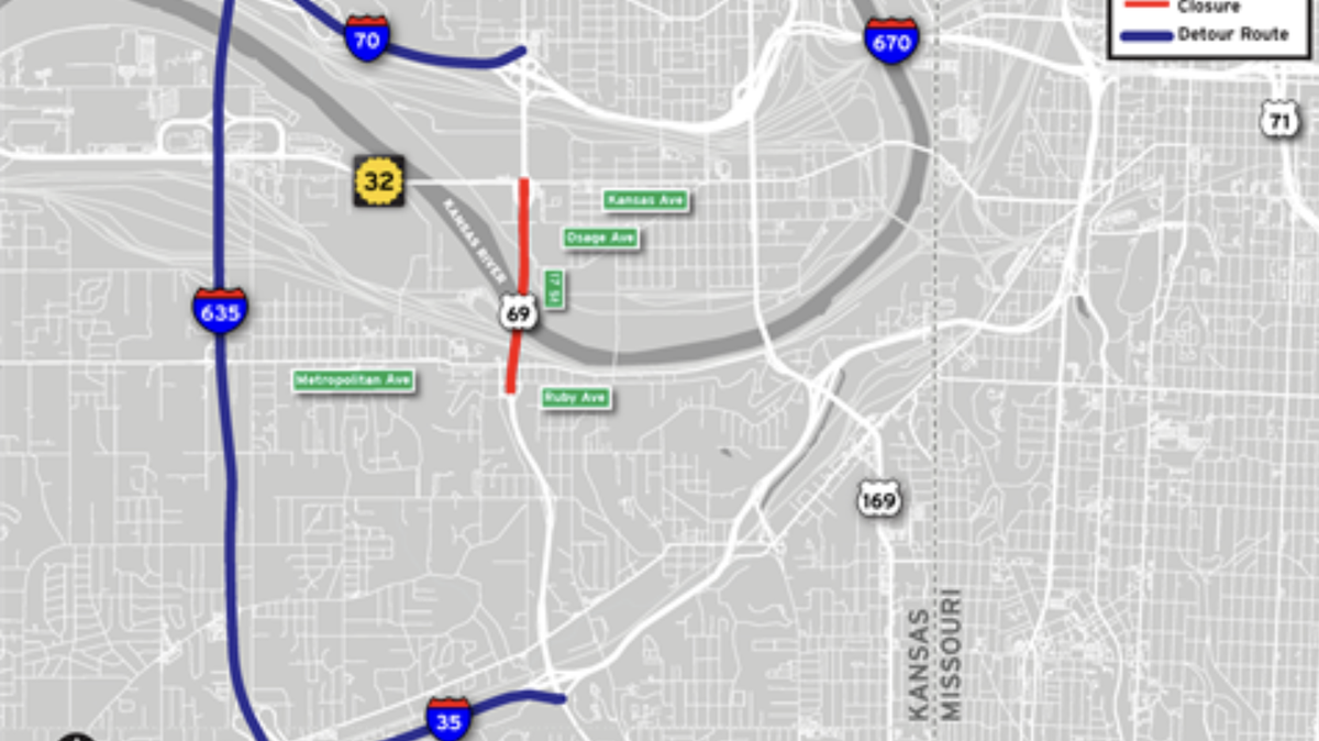 The Kansas Department of Transportation suggested an alternate route while the 18th Street Bridge is closed.
