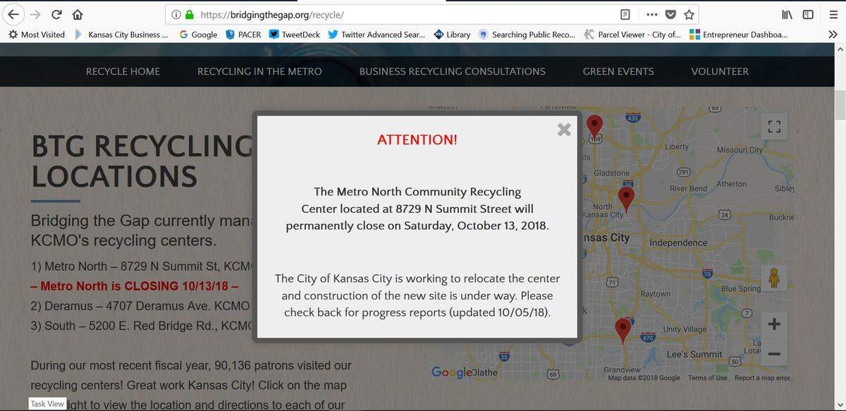 Kansas City’s recycling drop off site near the Metro North Shopping Center is closing permanently. It’s last day is Saturday, Oct. 13.