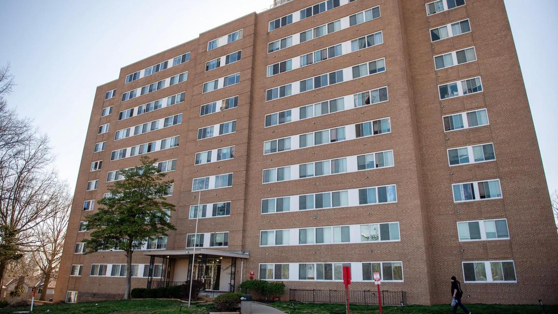Independence Towers, 728 N Jennings Rd., is seen on March 19. A child fell to his death from an eighth-floor window on July 29.