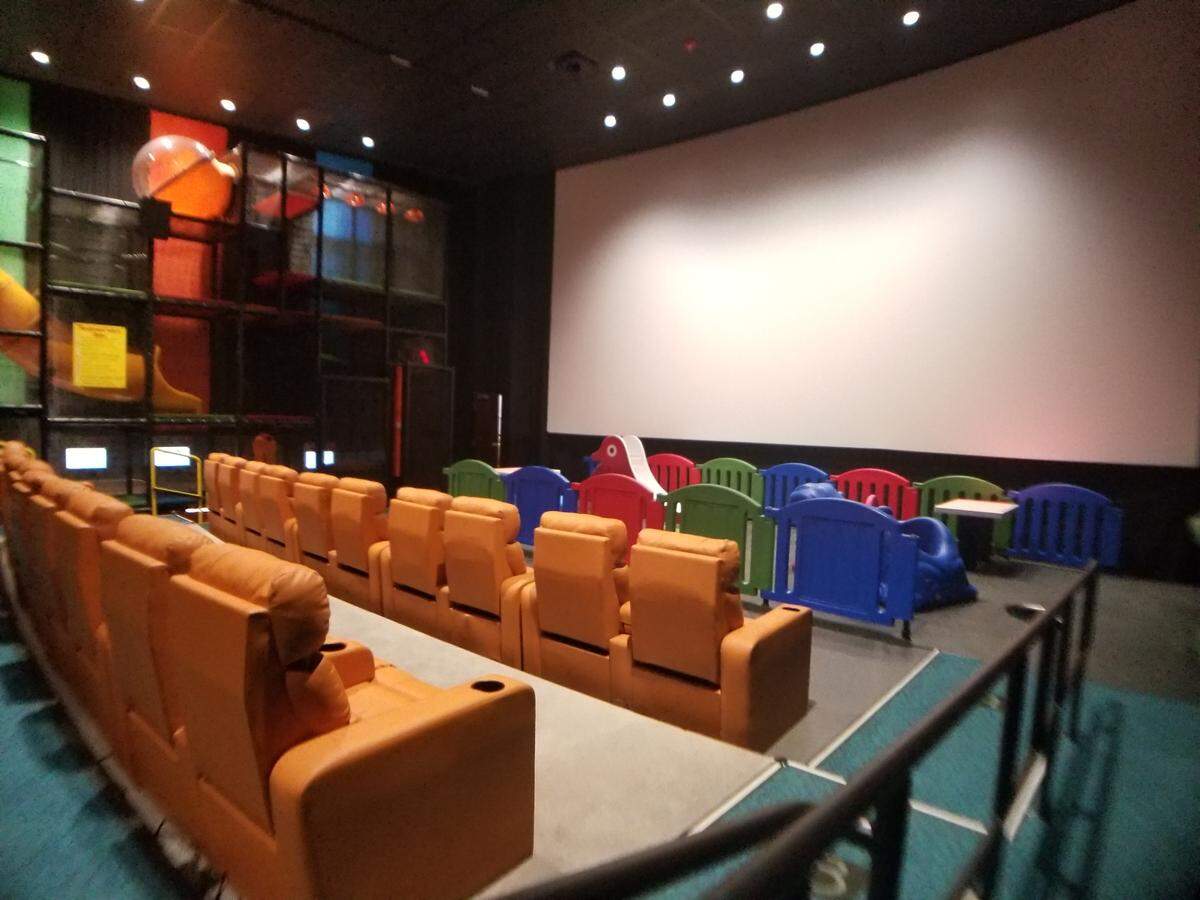 The screenPLAY auditorium in the new Liberty B&B Theatre offers playtime for kids 30 minutes before the main picture begins.