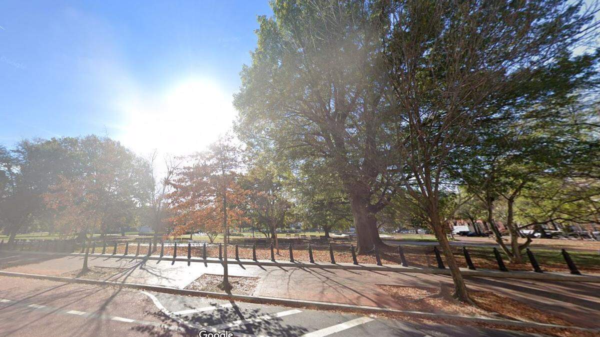 Sai Varshith Kandula, a 19-year-old man from Chesterfield, Missouri, was charged after he allegedly “intentionally crash” a U-Haul into security barriers outside of Lafayette Park near the White House. This Google Maps Street View image of the area is from 2022.