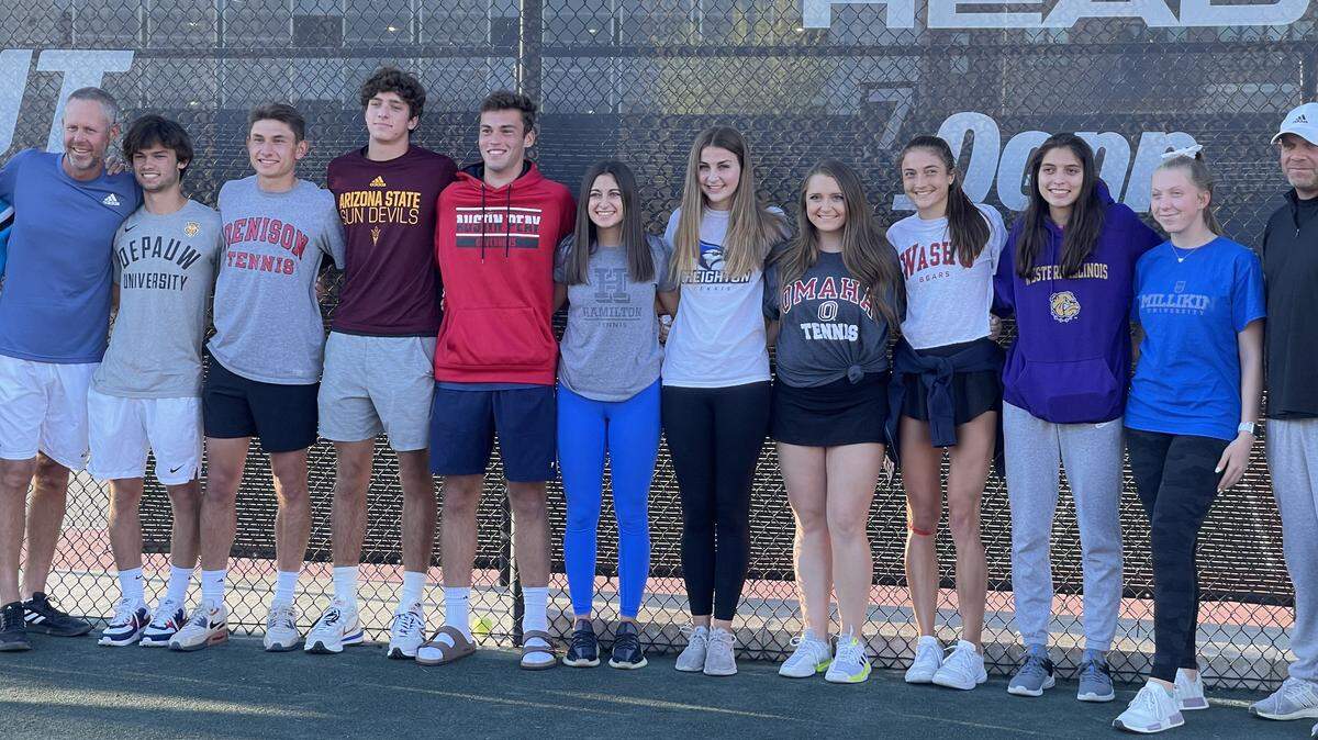 Twelve young local tennis players were honored by the Kansas City United Tennis Academy late last month at the Overland Park Racquet Club after signing national letters of intent to attend various universities.