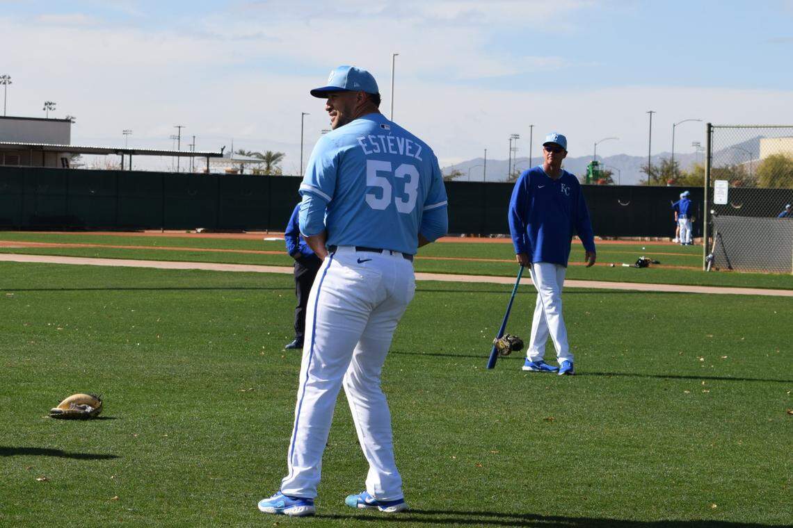Kansas City Royals reliever Carlos Estevez prepares for bullpen session on Friday, Feb. 14 at the Royals’ spring training complex in Surprise, Arizona.