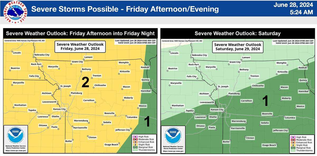 Severe weather is possible across the Kansas City metro area Friday, the National Weather Service said.