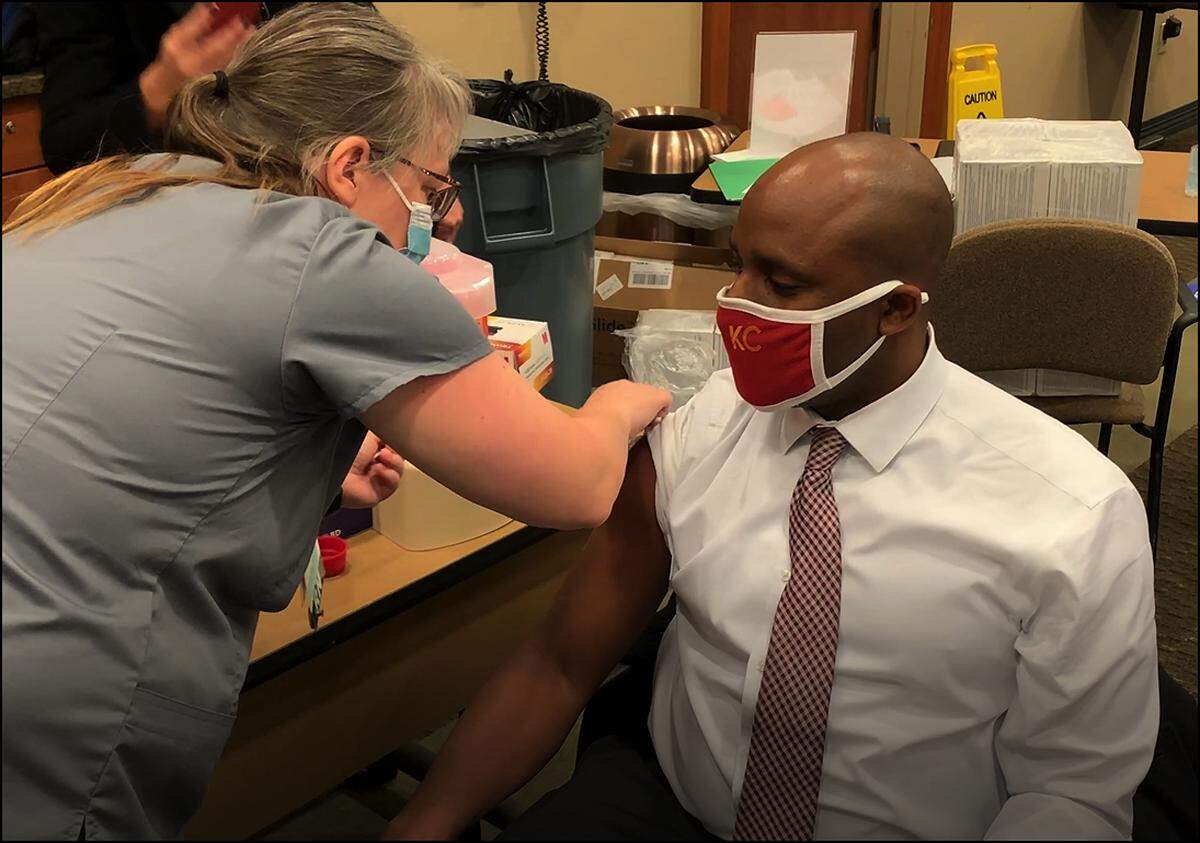 Kansas City Mayor Quinton Lucas received the first of two doses of the Moderna coronavirus vaccine on Dec. 31 and said the city would focus on an equitable distribution of the vaccine as doses become more available.