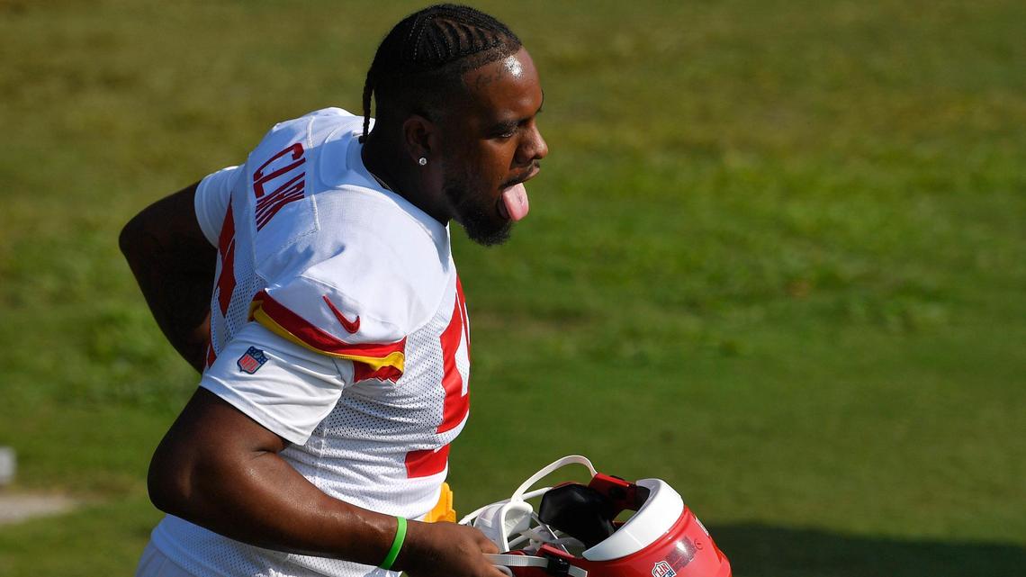 Kansas City Chiefs defensive end Frank Clark has had hamstring problems this season. He did not play Sunday at Philadelphia.