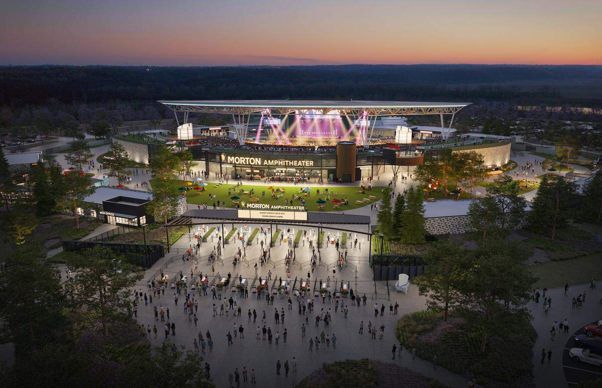 Morton Amphitheater is shown in a rendering. The Riverside venue will open in summer 2026.
