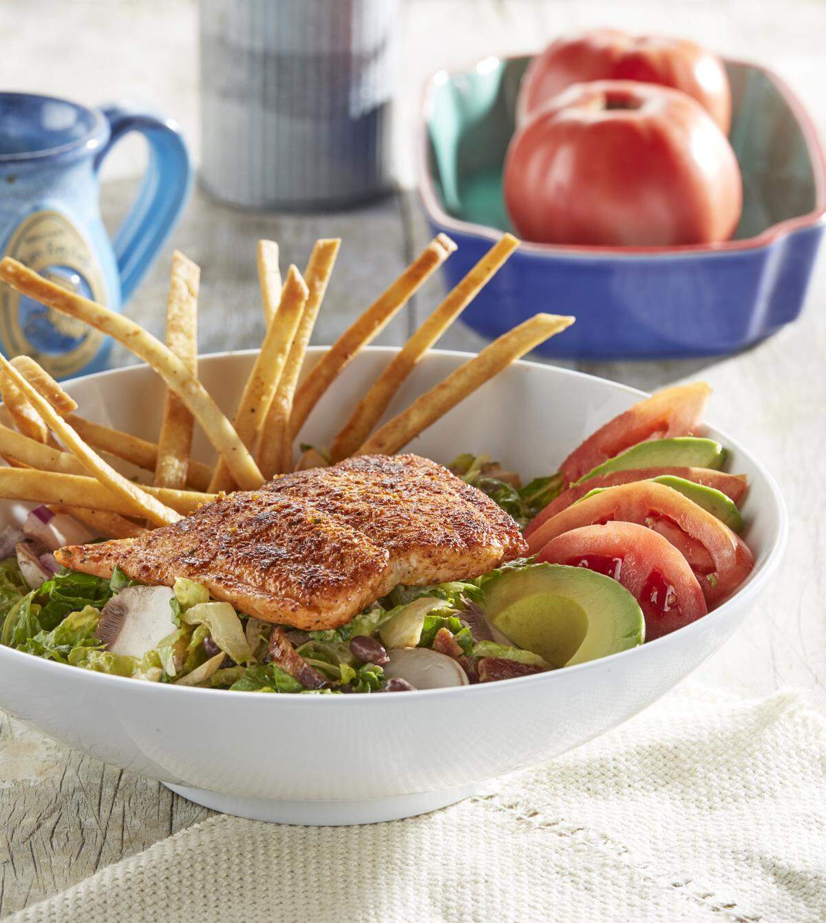 Another Broken Egg Cafe’s Southwest Chop Salad with salmon.