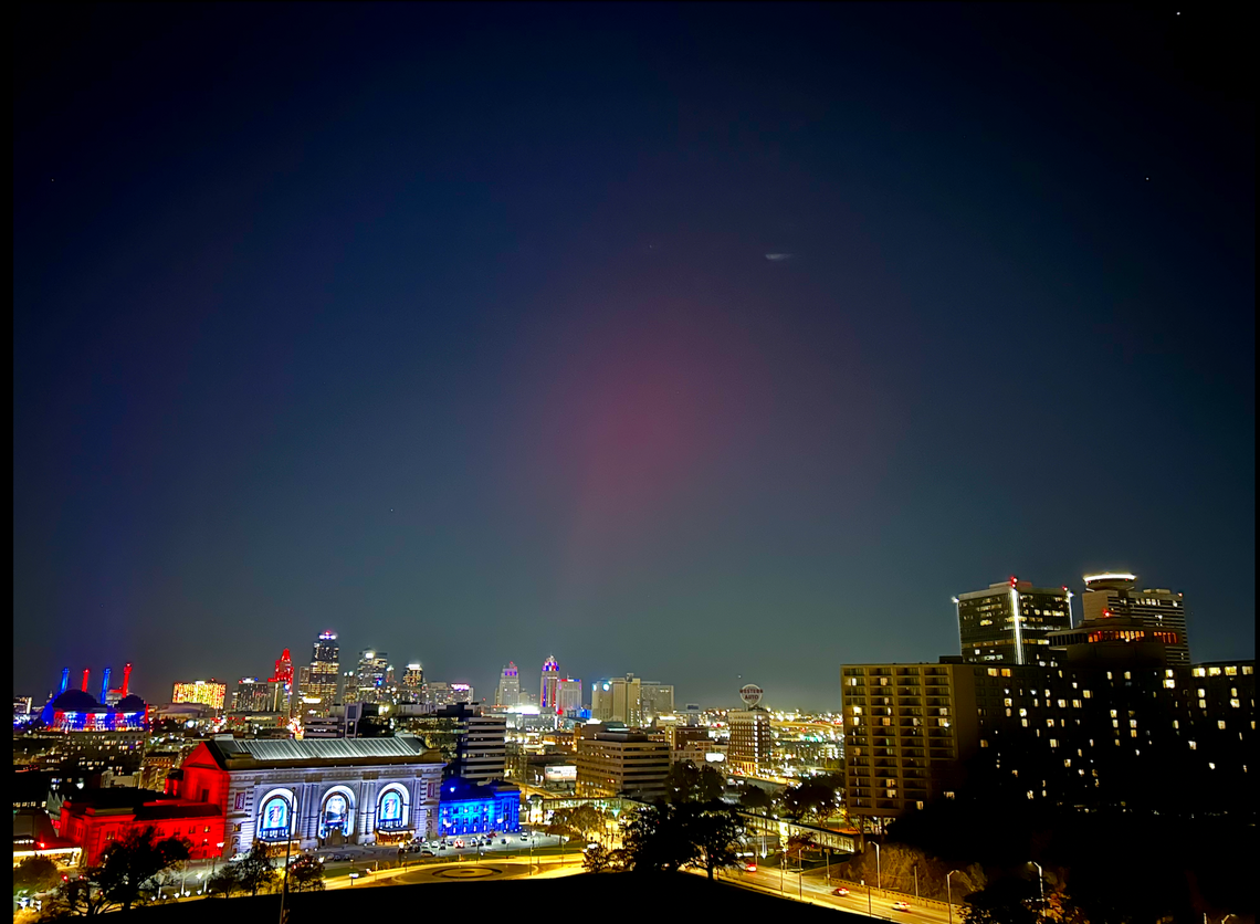 A view of the northern lights from the National WWI Museum and Memorial Tuesday, Nov. 11.