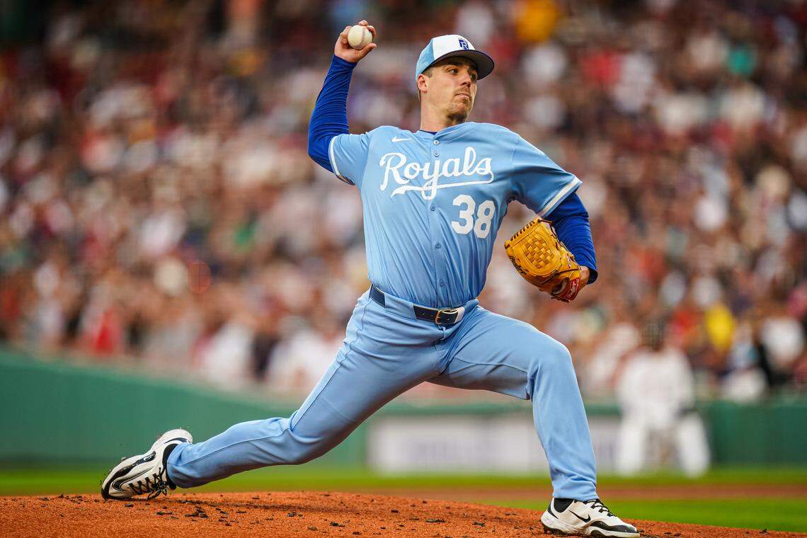 Kansas City Royals pitcher Ryan Bergert (38) throws a pitch against the Boston Red Sox in the first inning at Fenway Park on Aug 5, 2025 in Boston, Massachusetts, USA.