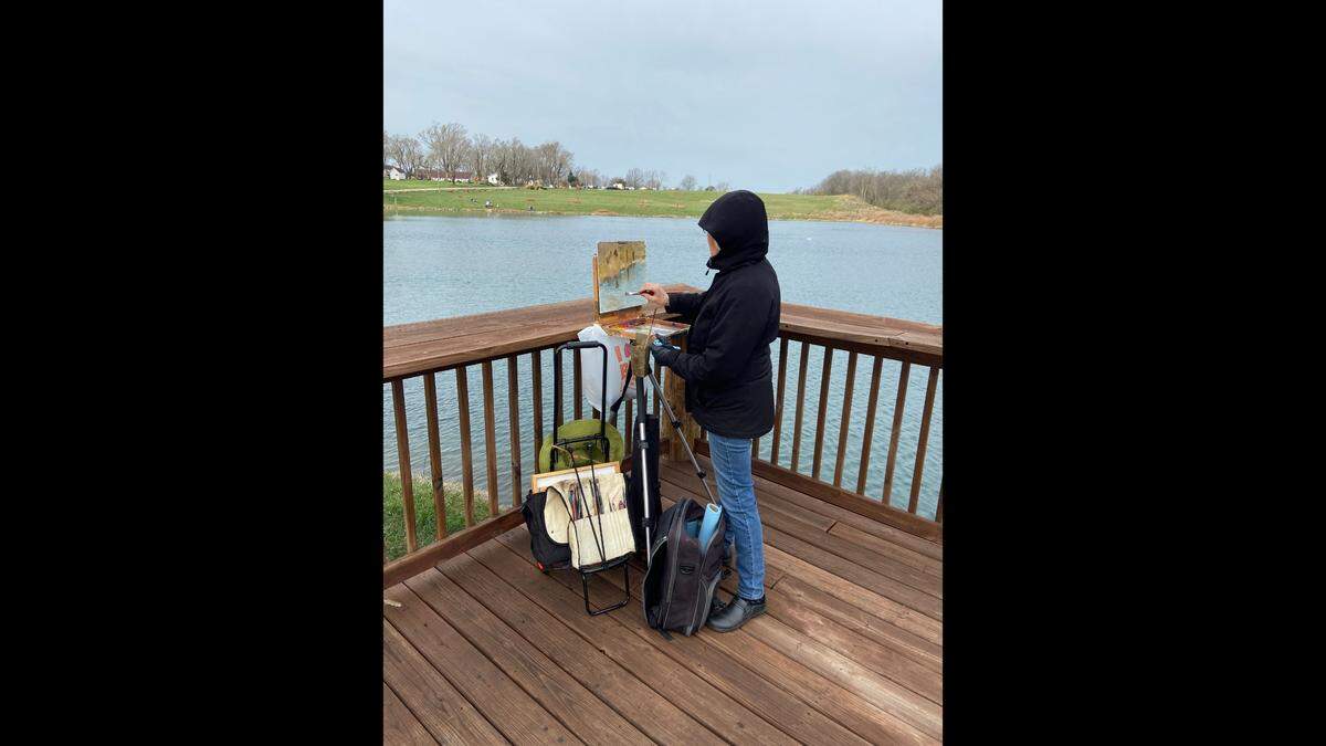 Teddy Jackson works on a plein air piece. Jackson co-founded Summit Art’s Plein Air Festival.