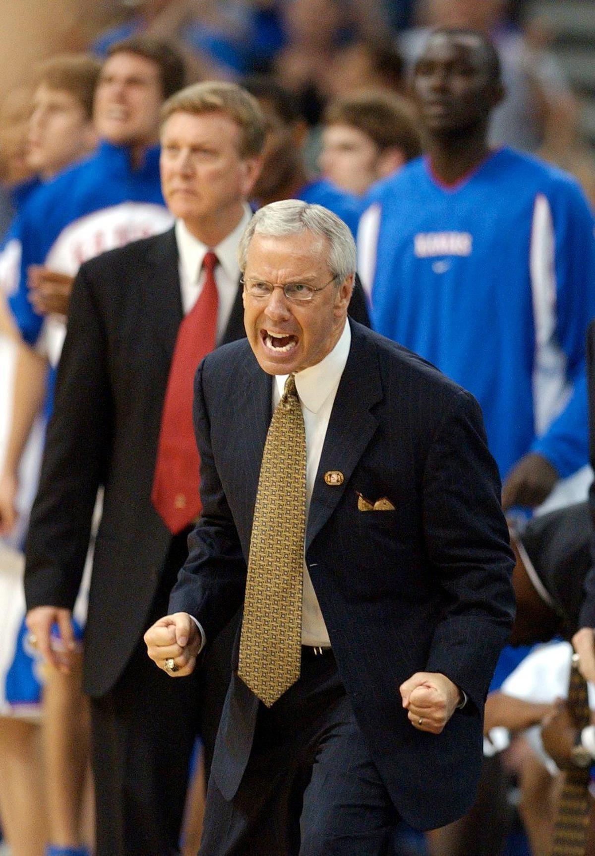 KU head coach Roy Williams in the second period during the April 7, 2003 Championship NCAA tournament game in the Louisiana Superdome.