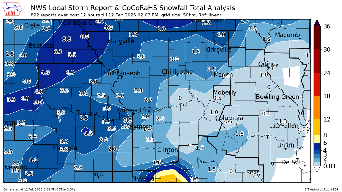 Much of the metro received between 2 and 4 inches as a winter storm pushed through the Kansas City area Wednesday, with some areas having less, according to a map of early snowfall totals. This map is based on local storm reports submitted by officials and the public to the National Weather Service.
