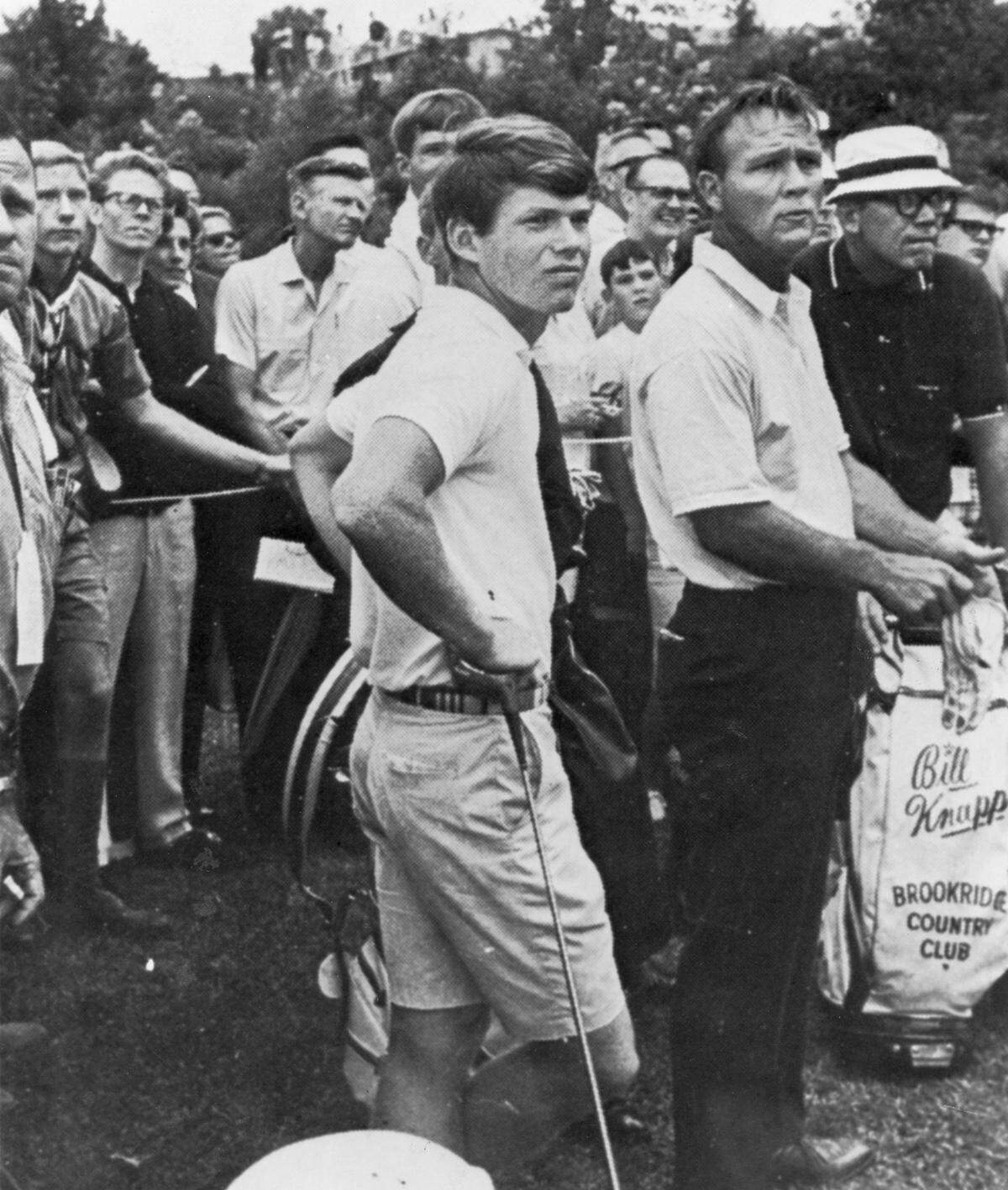 In a photo treasured by Tom Watson, he stands left at age 15, with Arnold Palmer watching a shot during a golf exhibition at Brookridge Country Club in Overland Park in 1965.