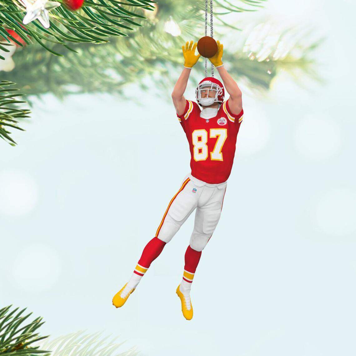 Kansas City Chiefs tight end Travis Kelce as a Hallmark Keepsake Ornament.