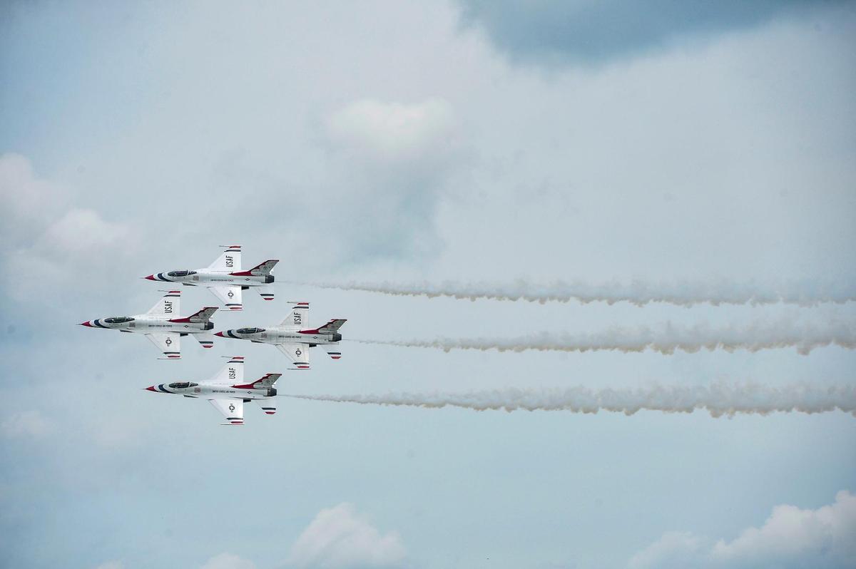 The U.S. Air Force Thunderbirds fly, Thursday, July 1, 2021, at New Century AirCenter near Gardner. The Thunderbirds arrived to fly in the KC Air Show this weekend.