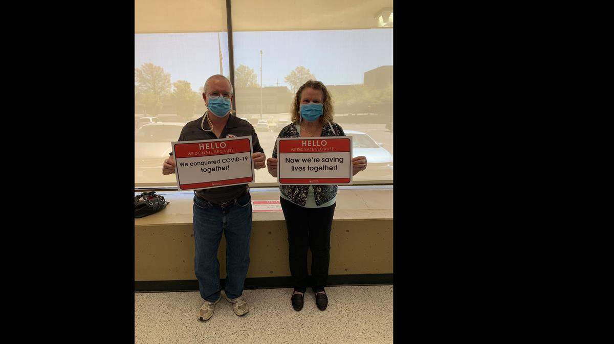 Kevin and Leslie Hachinsky of Linn Valley, Kansas, donated plasma at the Community Blood Center of Greater Kansas City that will be used to treat other COVID-19 patients. The couple caught the virus aboard the Grand Princess cruise ship.
