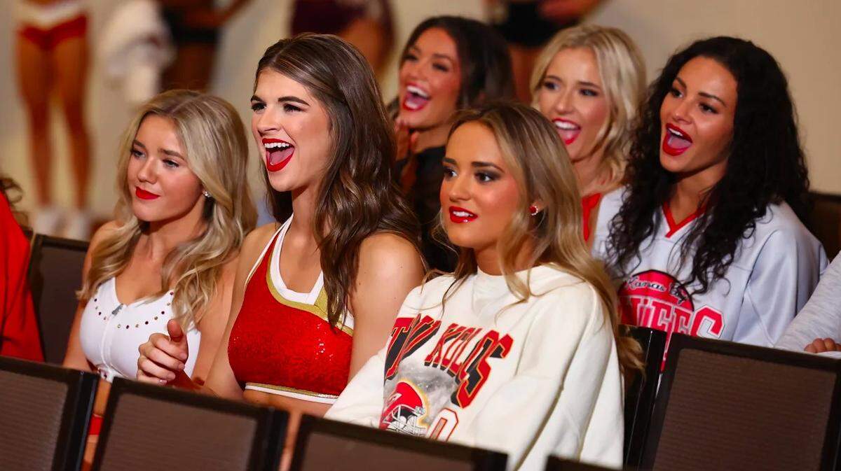 Kansas City Chiefs Cheerleader auditions, shown from 2023, typically draw applicants from nearby states. For most NFL teams, the minimum age for cheerleaders is 18.