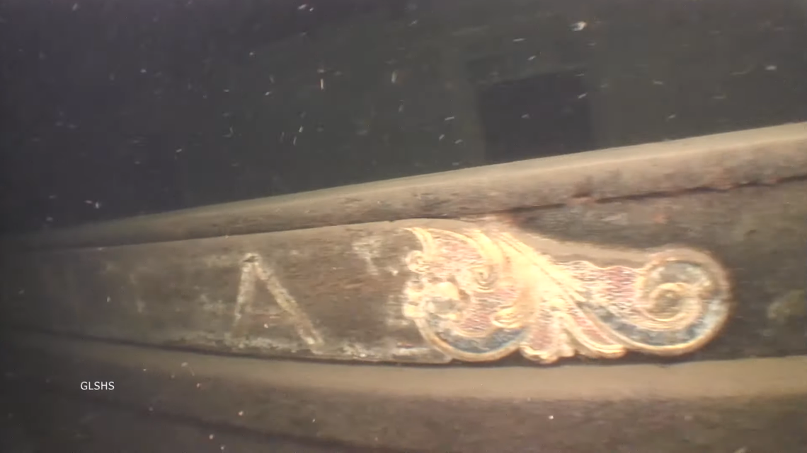The Atlanta schooner-barge nameboard captured on video about 130 years after the shipwreck.