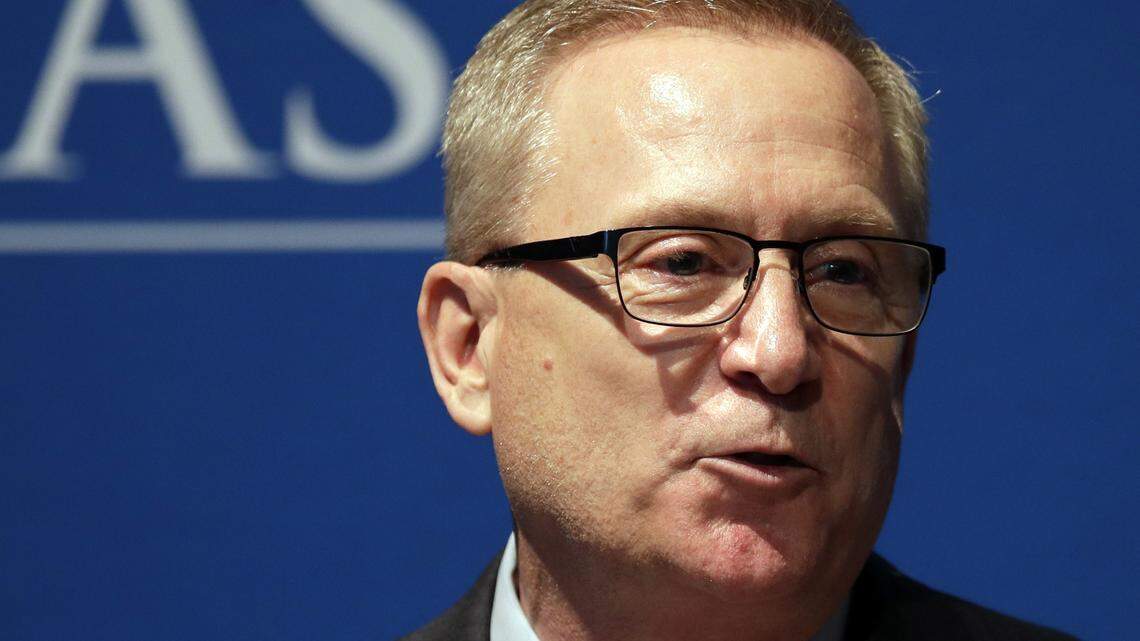 New Kansas athletic director Jeff Long speaks during a news conference in Lawrence on Wednesday, July 11, 2018.