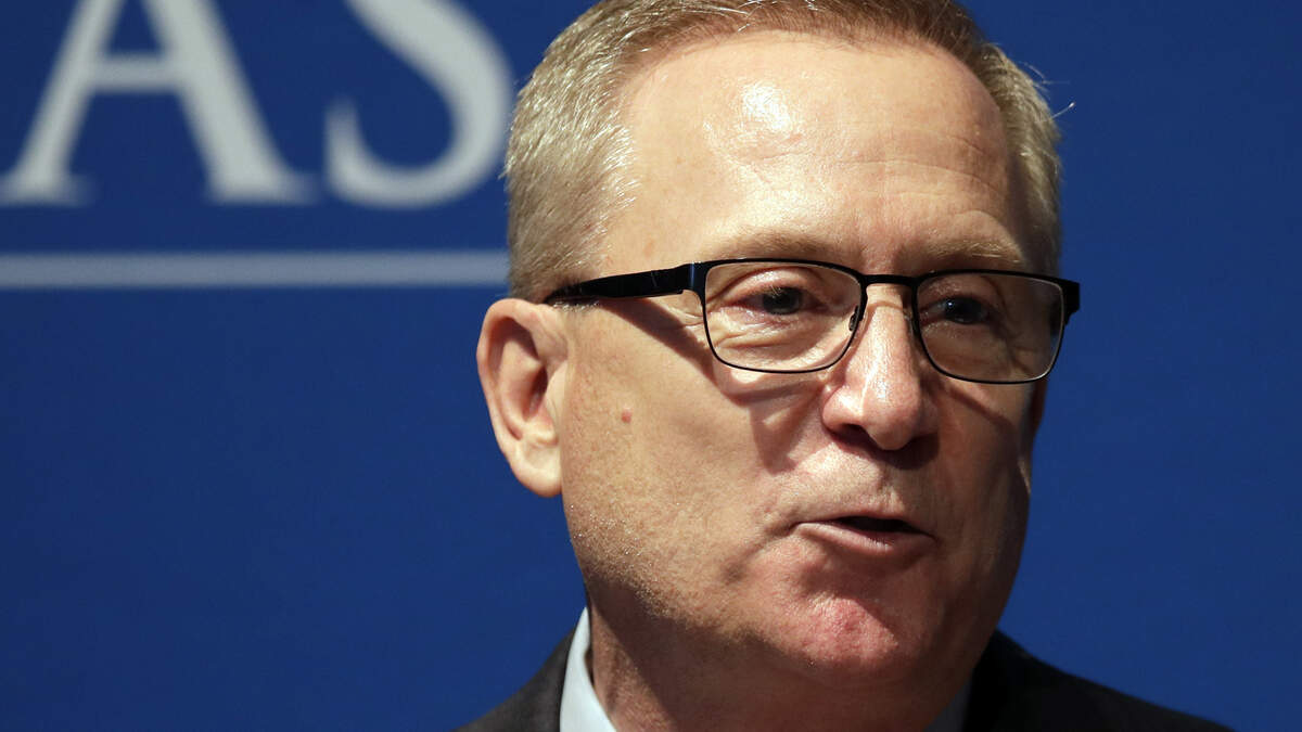 New Kansas athletic director Jeff Long speaks during a news conference in Lawrence on Wednesday, July 11, 2018.