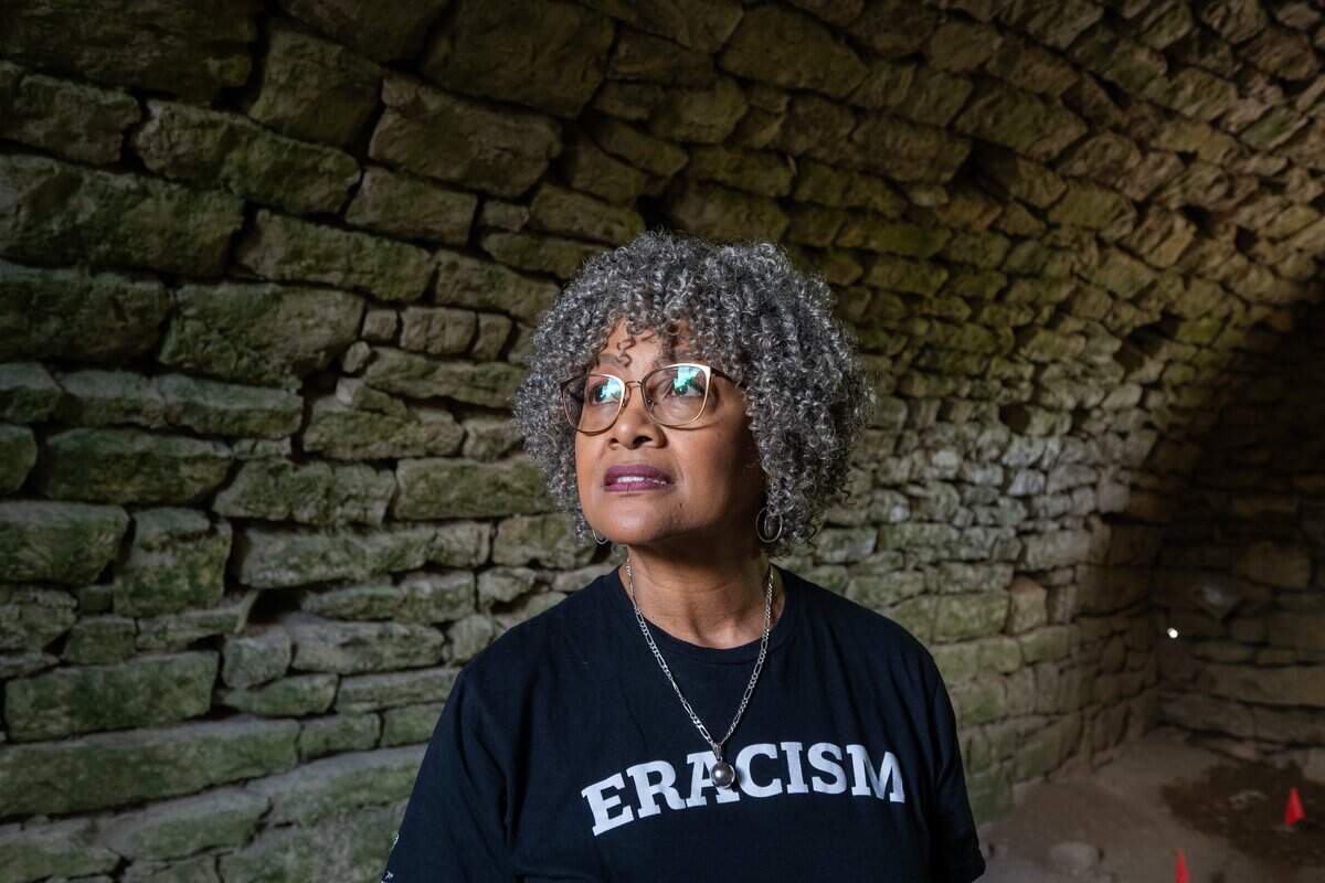 Angela Hagenbach, founder of Black Ancestor Awareness Campaign, inside The Historic Halfway House Cellar on Tuesday, June 23, 2026, in Weston. Hagenbach's work is uncovering connections to Black history and preserving that history in Missouri.