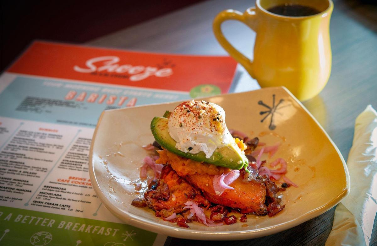 Sweet potato bacon smash up at Snooze an A.M. Eatery.