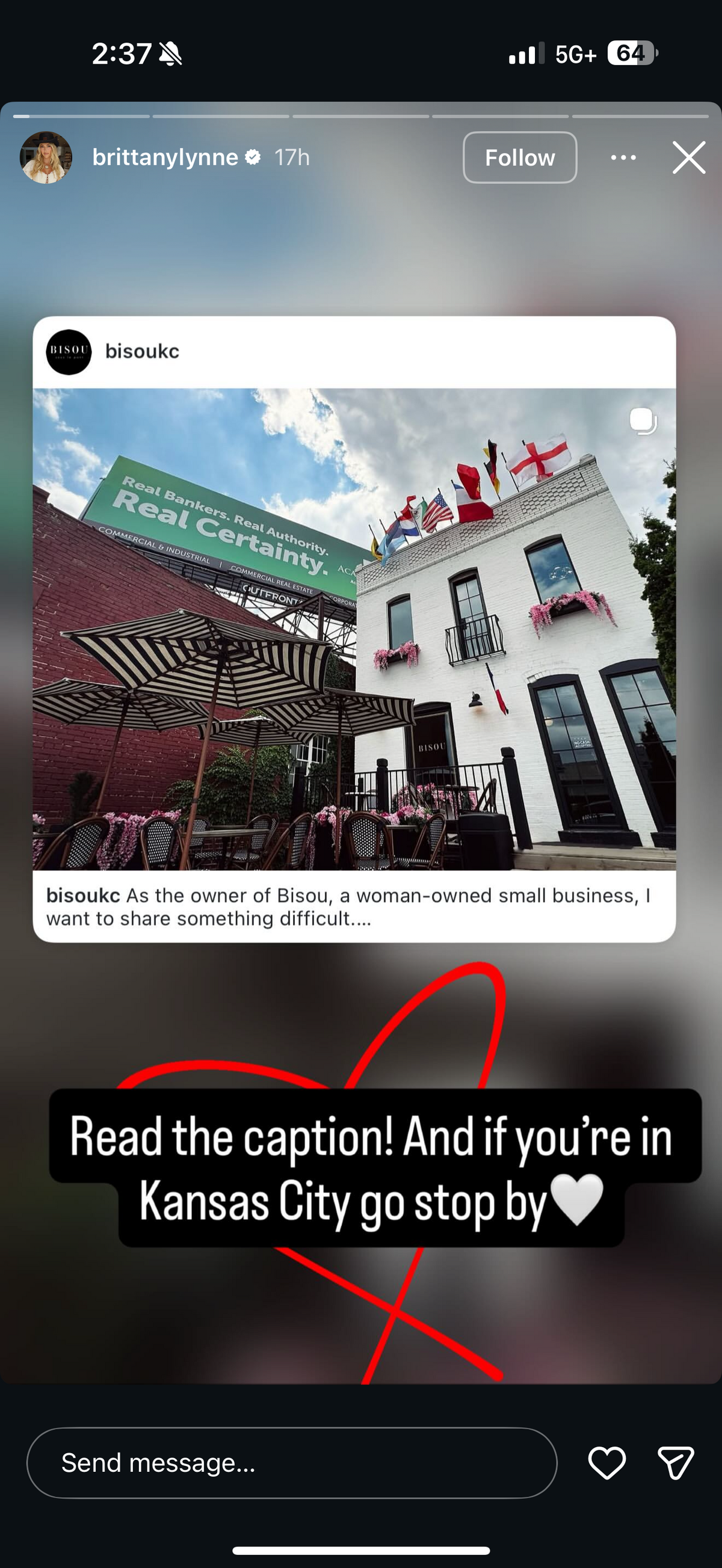 Brittany Mahomes shared a post about Bisou, a woman-owned business off Southwest Boulevard, alerting customers to lack of business during the World Cup.