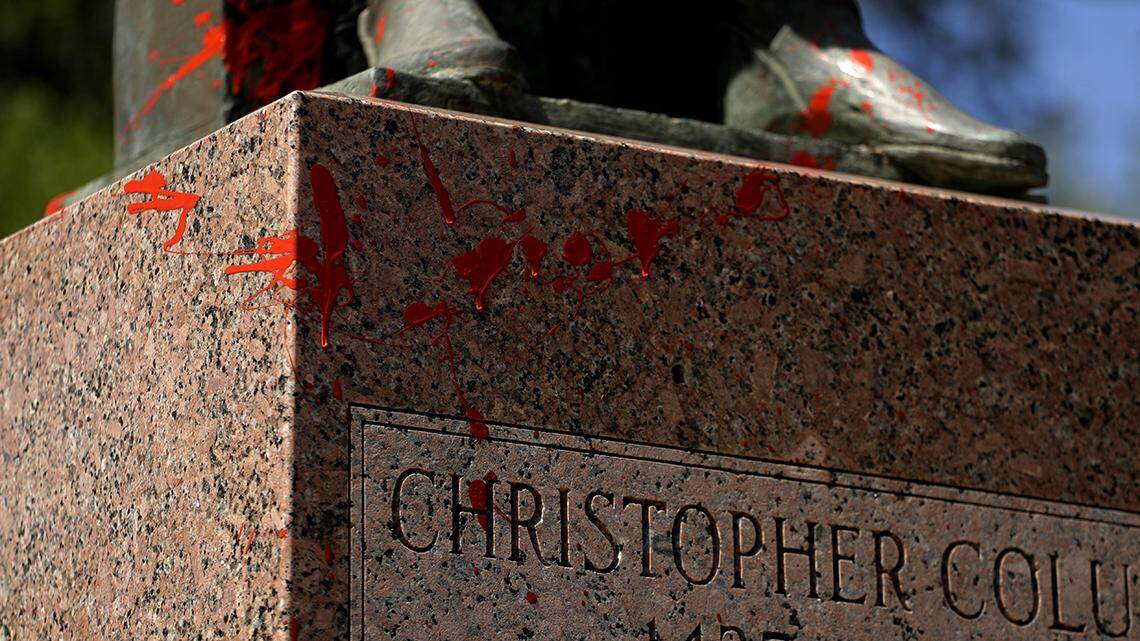 A statute of Christopher Columbus was discovered vandalized with red paint in San Antonio, Texas.