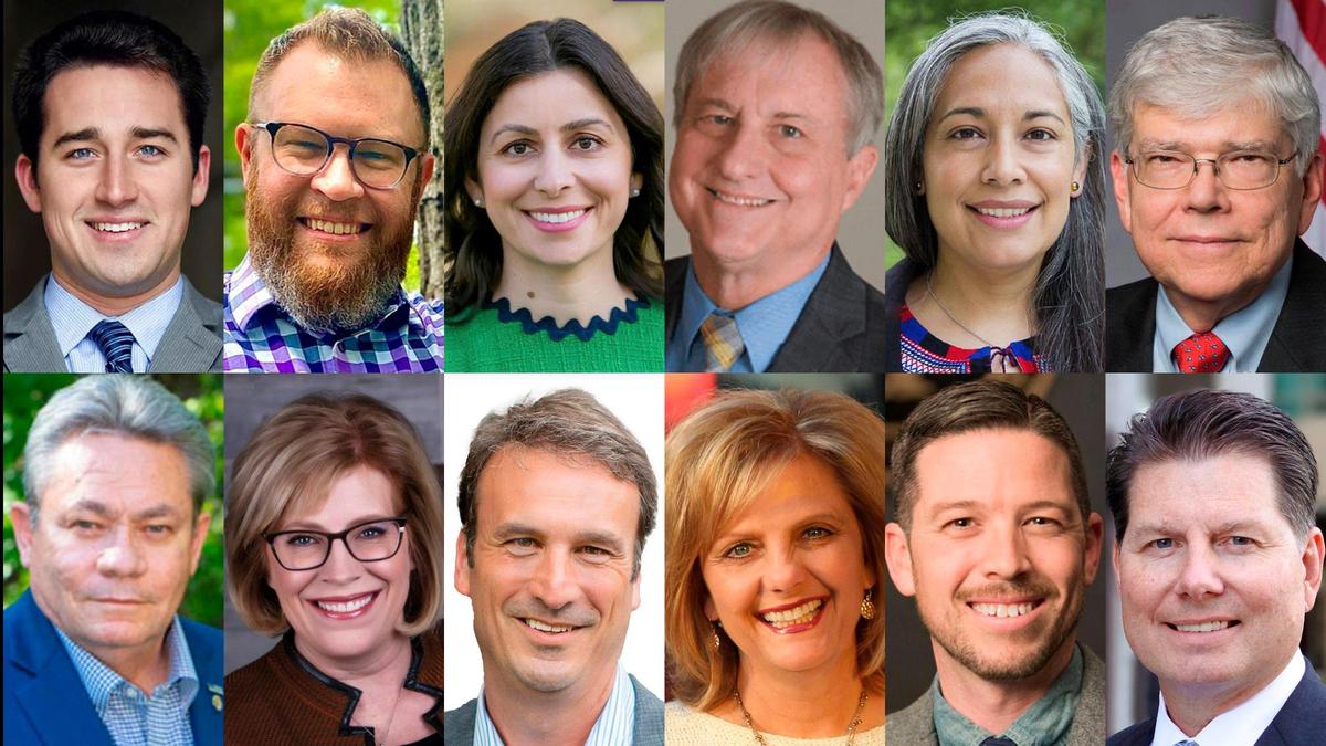 Candidates for Overland Park City Council-Top row, from left: Logan Heley, Ryan Spencer, Melissa Cheatham, Roger Tarbutton, Amanda Vega-Mavec, Jim Kite. Second row, from left; Scott Mosher, Stacie Gram, Sam Passer, Sheila Rodriguez, Chris Newlin, Jeffrey Cox.