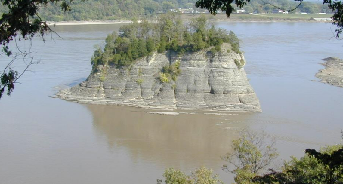 Tower Rock when surrounded by the Mississippi River.