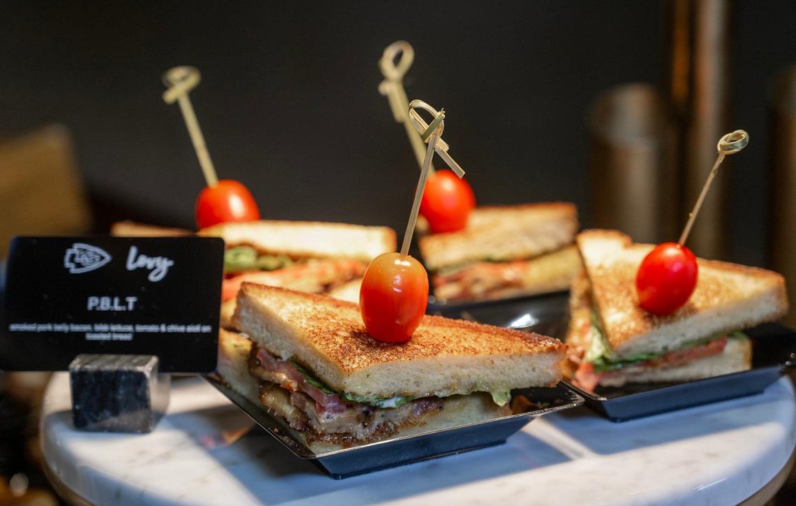 P.B.L.T. is a new offering from Levy for Club Concessions at GEHA Arrowhead Stadium. The item features smoked pork belly bacon, bibb lettuce, tomato, chive aioli and toasted bread.
