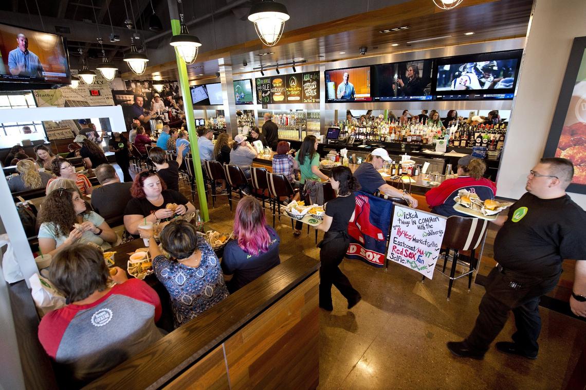 There was a big crowd for the opening of Wahlburgers, which was a franchise location for Hy-Vee.