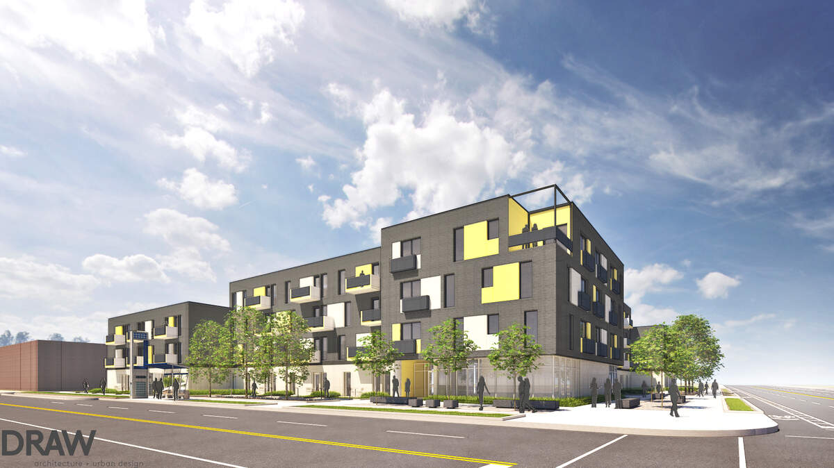 A rendering shows UC-B’s proposed development at Linwood Boulevard and Troost Avenue.